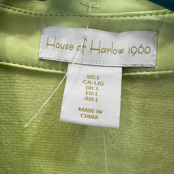 House of Harlow 1960 Shirt Dress Vegan Leather WMNS L Lime Green Utility Midi - Picture 4 of 13